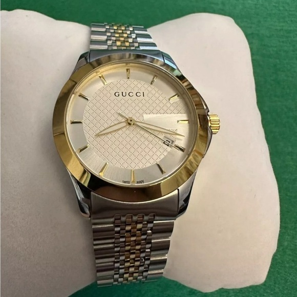 Gucci G-Timeless 38mm Stainless Steel Case Silver/Gold Stainless Unisex YA126409 - Picture 4 of 10